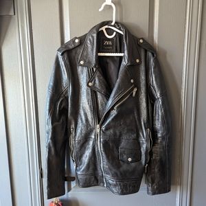Zara Biker Leather Jacket  XL Motocycle Cafe Racer coat